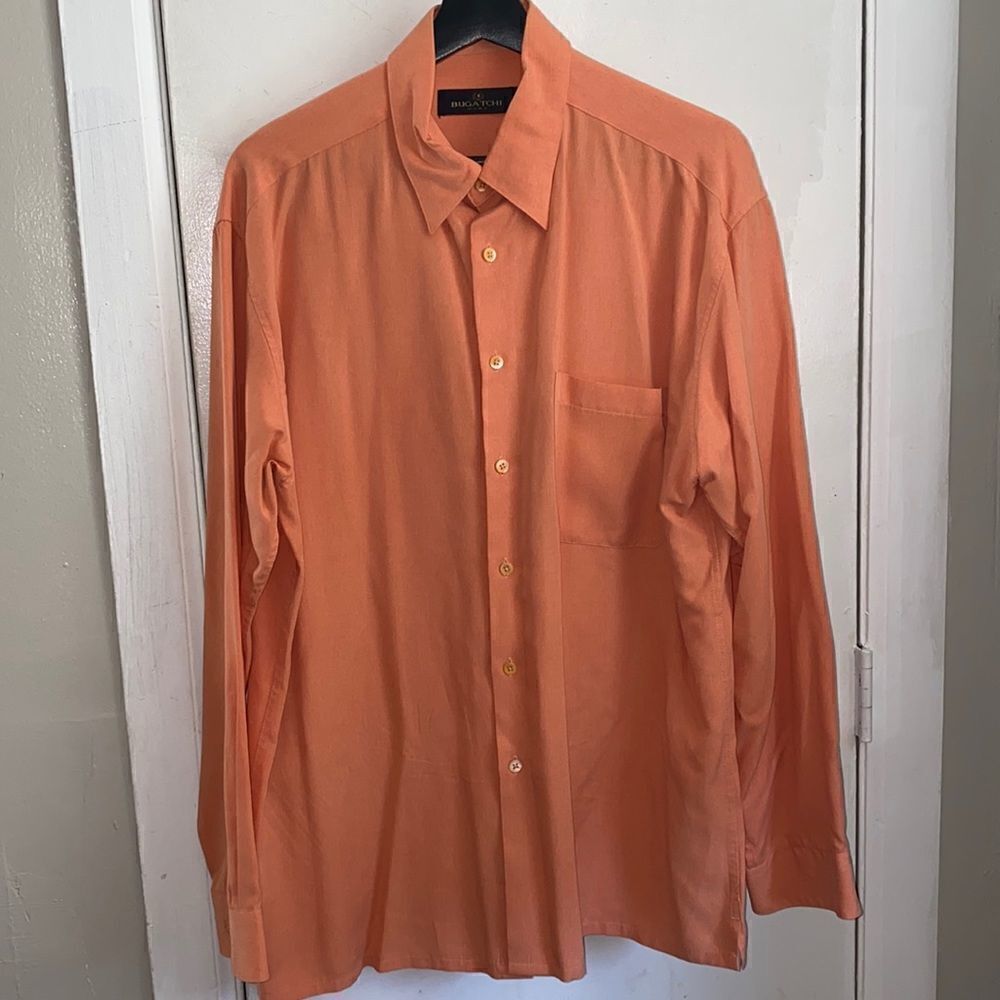 BUGATCHI Orange Long Sleeve Button Up Shirt-M